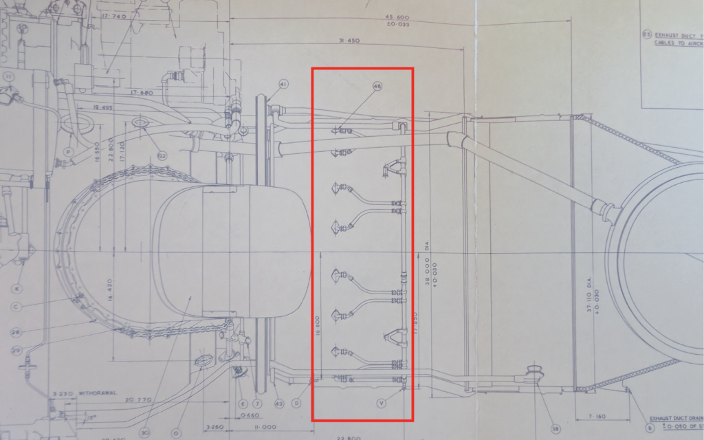 Figure 15: Excerpt of a drawing taken from the Pegasus Mk.101 Installation Guide featuring the water injectors (shown in red box).