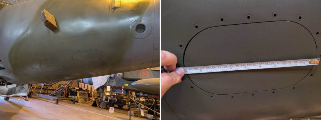 Figure 17: Front access panels on the nose of the GR.3 and the high tech method of measuring them.