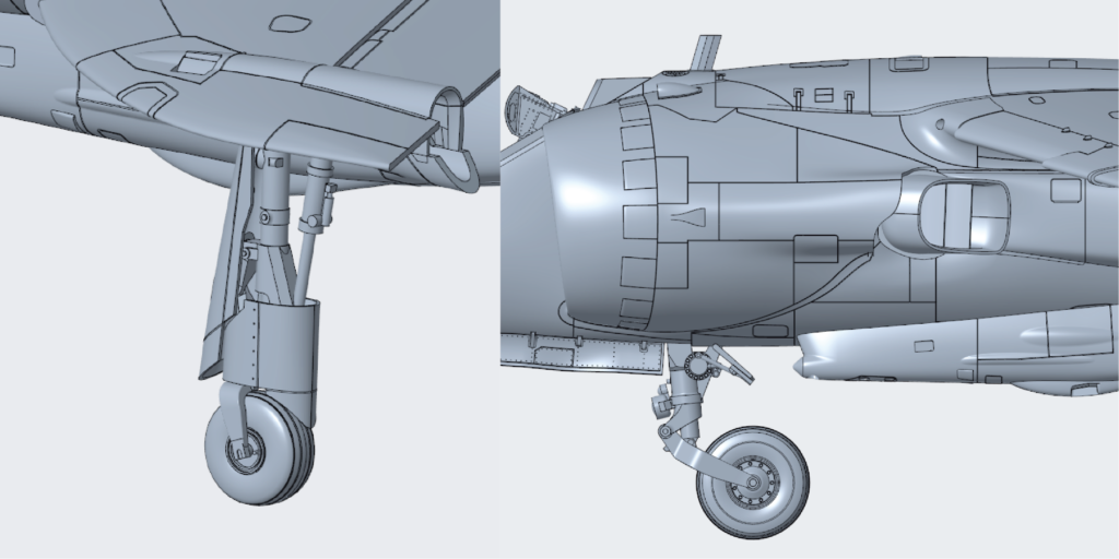Figure 5: Outrigger leg/wheel (left) & front leg/wheel (right).