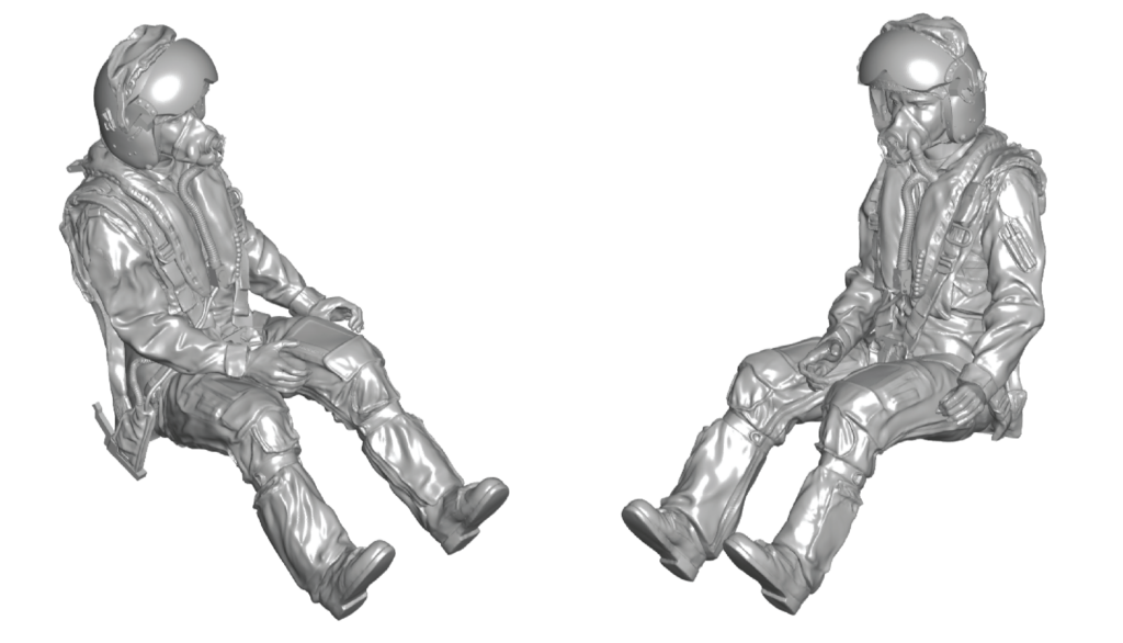 Abbildung 8: Finaler Sculpt der Pilotenfigur, bevor er für den Spritzguss optimiert wird. Wir planen, diese Version als Download-Datei für alle anzubieten, die zu Hause drucken können. 